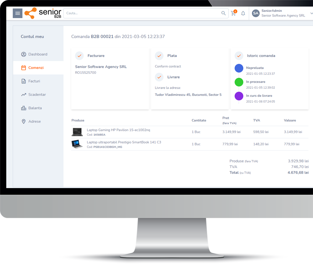 client senior software ecommerce b2b business to business platforma romania