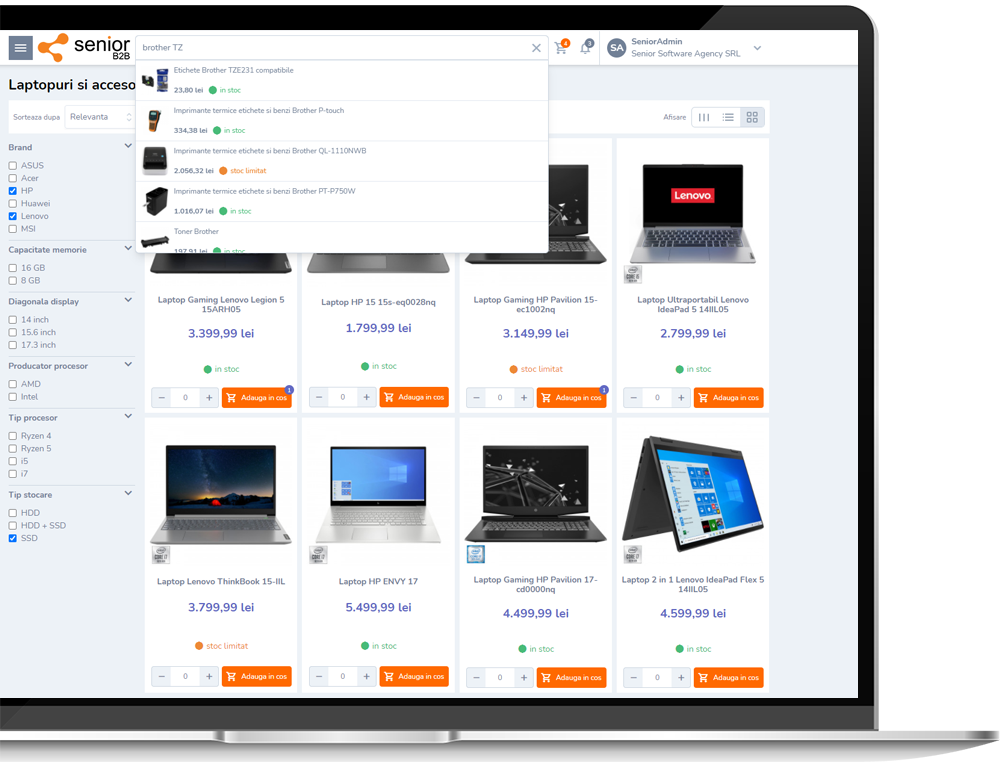 client senior software ecommerce b2b business to business platforma romania