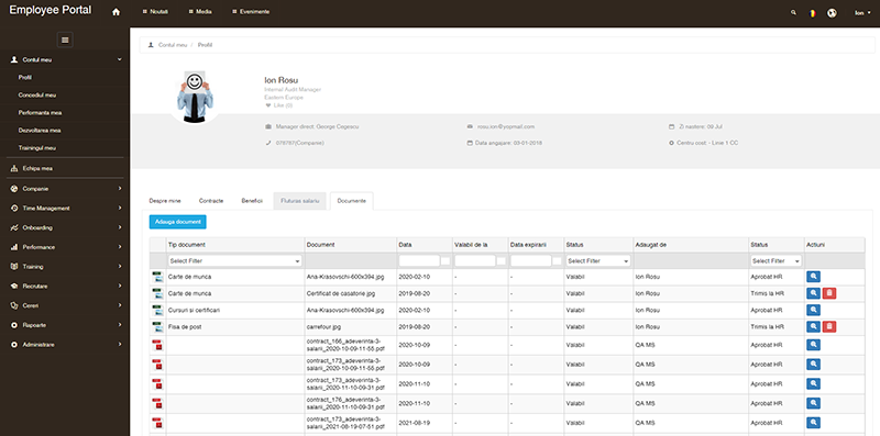 Comunicare Interna si Self-service - modul plaforma hr alege sistem software management resurse umane